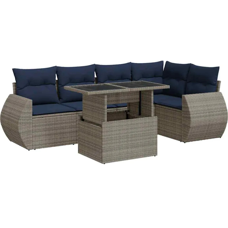 vidaXL 6-delige Loungeset met kussens poly rattan acacia grijs