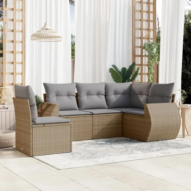 vidaXL 6-delige Loungeset met kussens poly rattan beige, foto 2