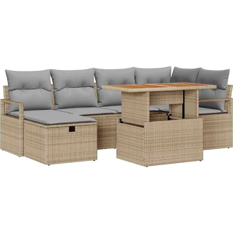 vidaXL Tuinbankenset 7 st Beige poly rattan