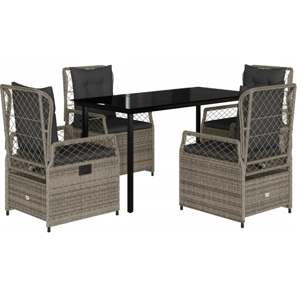 vidaXL 5-delige Tuinset met kussens poly rattan grijs, foto 3
