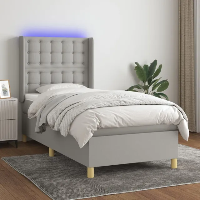 vidaXL Boxspring met matras en LED stof lichtgrijs 80x200 cm grijs