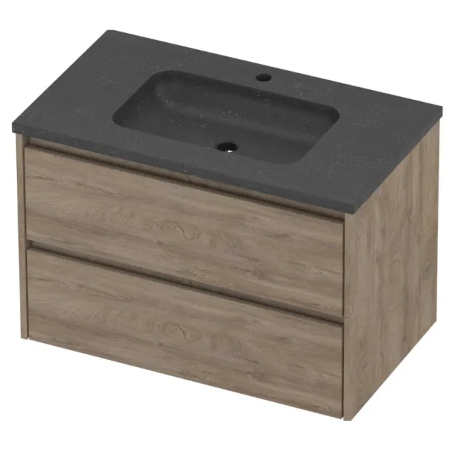Proline Rollo Badmeubelset Hardsteen Elegant 1 Kraangat Symmetrisch 80x46x54 cm Blue Stone Raw Oak Eiken