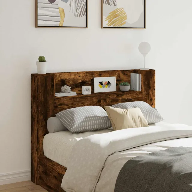 vidaXL Hoofdbord Kast met LED Gerookte Eik Bewerkt hout Taupe