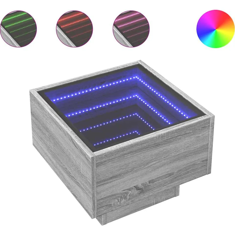 vidaXL Bijzettafel met LED 40x40x30 cm bewerkt hout grijs sonoma eiken, foto 4