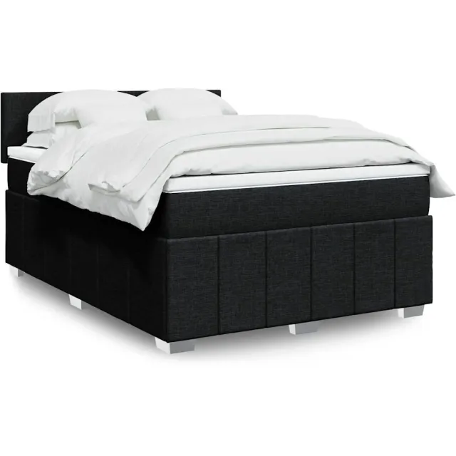 vidaXL Boxspring met matras stof zwart 140x200 cm