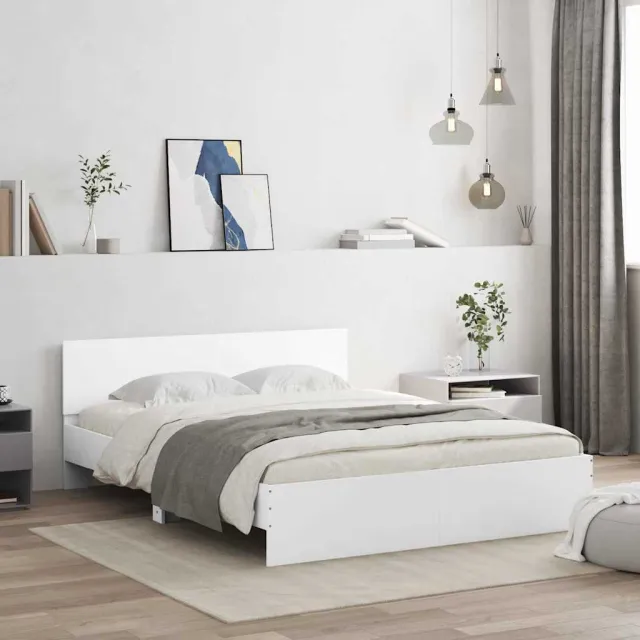 vidaXL Bedframe met Hoofdeinde Wit 152 x 203 cm Bewerkt hout