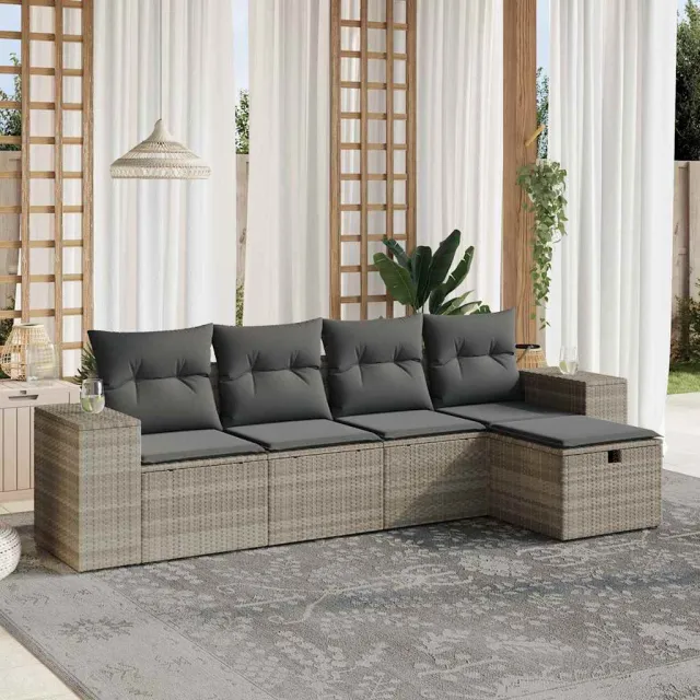 vidaXL 5-delige Loungeset met kussens poly rattan lichtgrijs grijs, foto 2