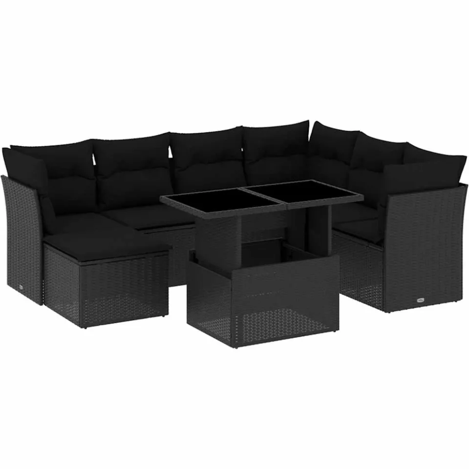 vidaXL 8-delige Loungeset met kussens poly rattan zwart, foto 3
