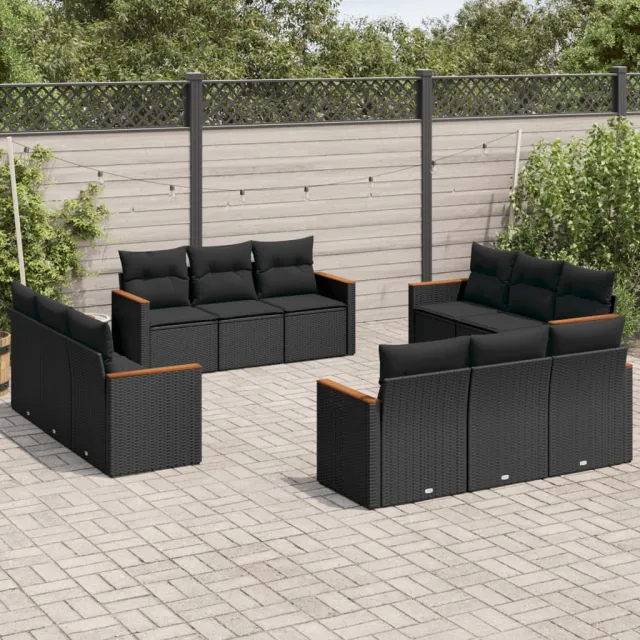 vidaXL 12-delige Loungeset met kussens poly rattan zwart, foto 2