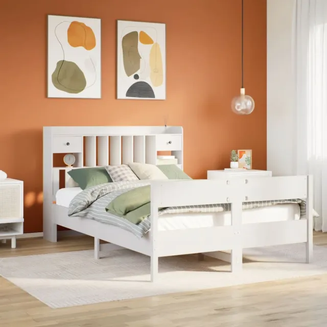vidaXL Bed met boekenkast zonder matras grenenhout wit 160x200 cm