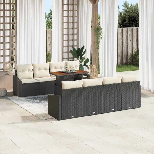 vidaXL Tuin Sofa Set 9 st Zwart Poly riet, foto 2