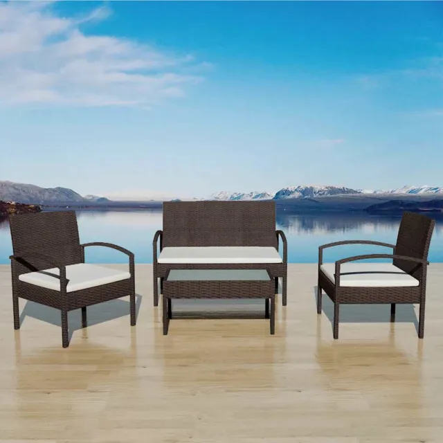 vidaXL 4-delige Loungeset met kussens poly rattan bruin, foto 2