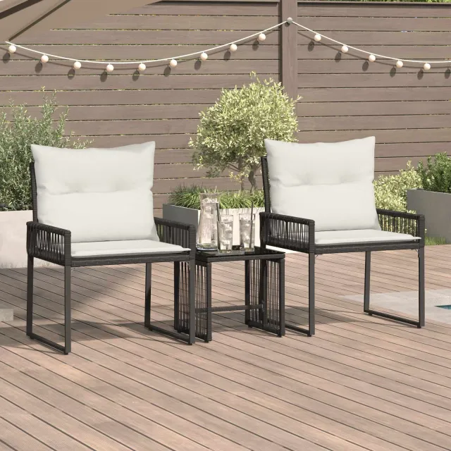 vidaXL Buitenmeubelset 7 st Zwart en Cream Wit poly rattan