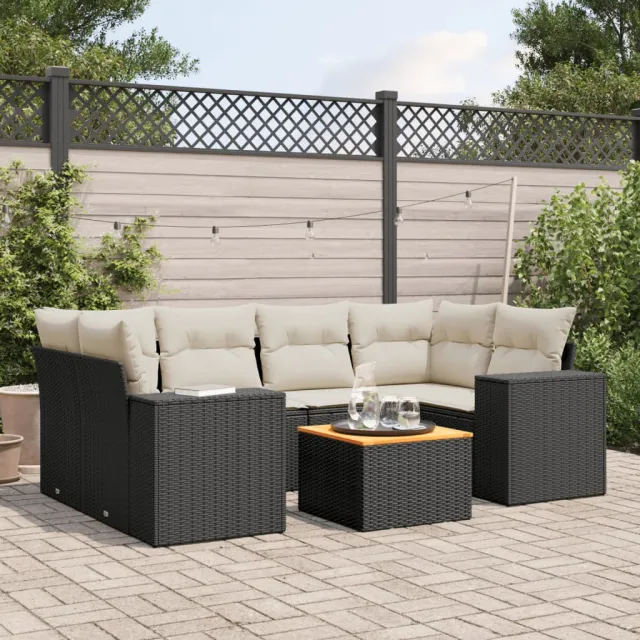 vidaXL 7-delige Loungeset met kussens poly rattan zwart, foto 2