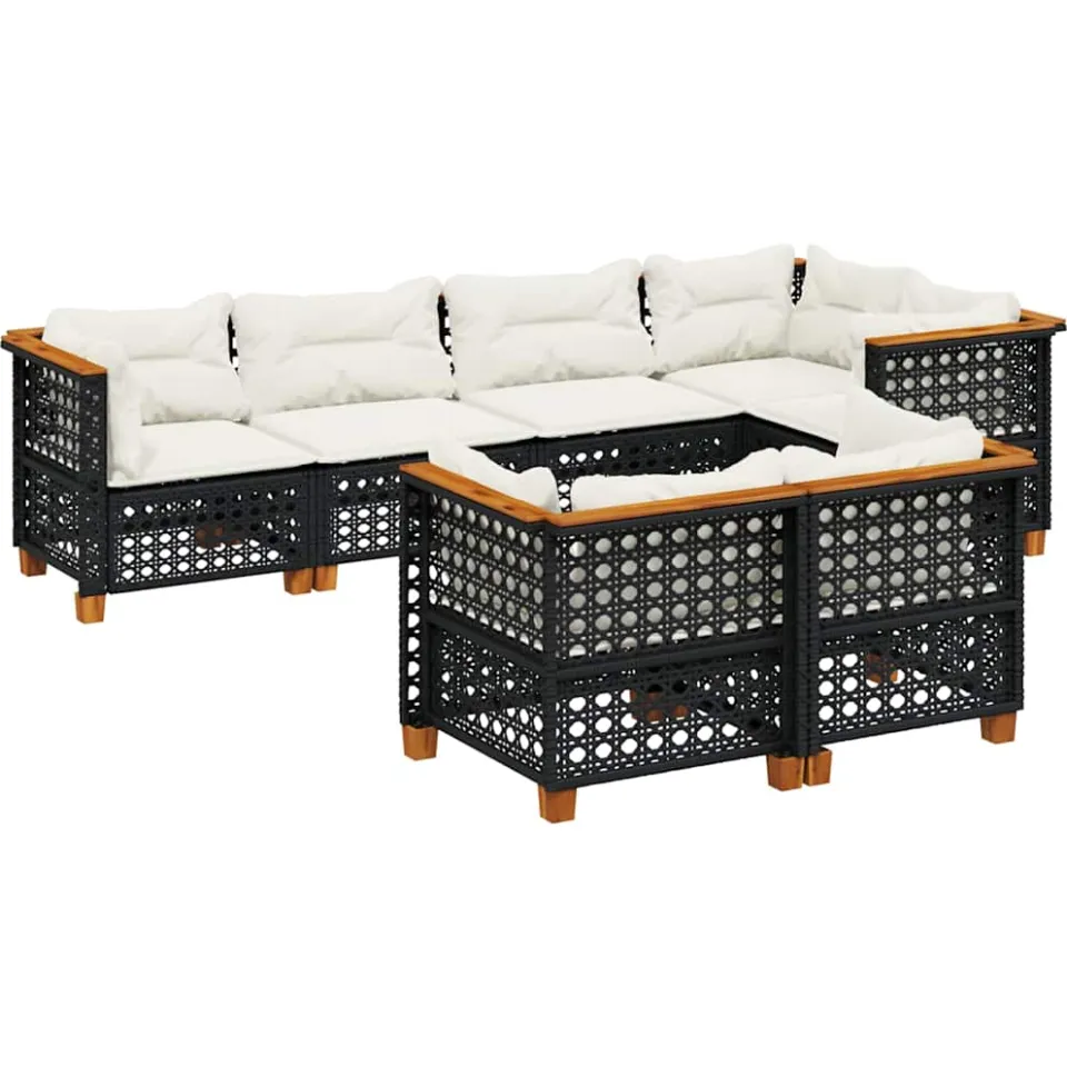 vidaXL 7-delige Loungeset met kussens poly rattan zwart
