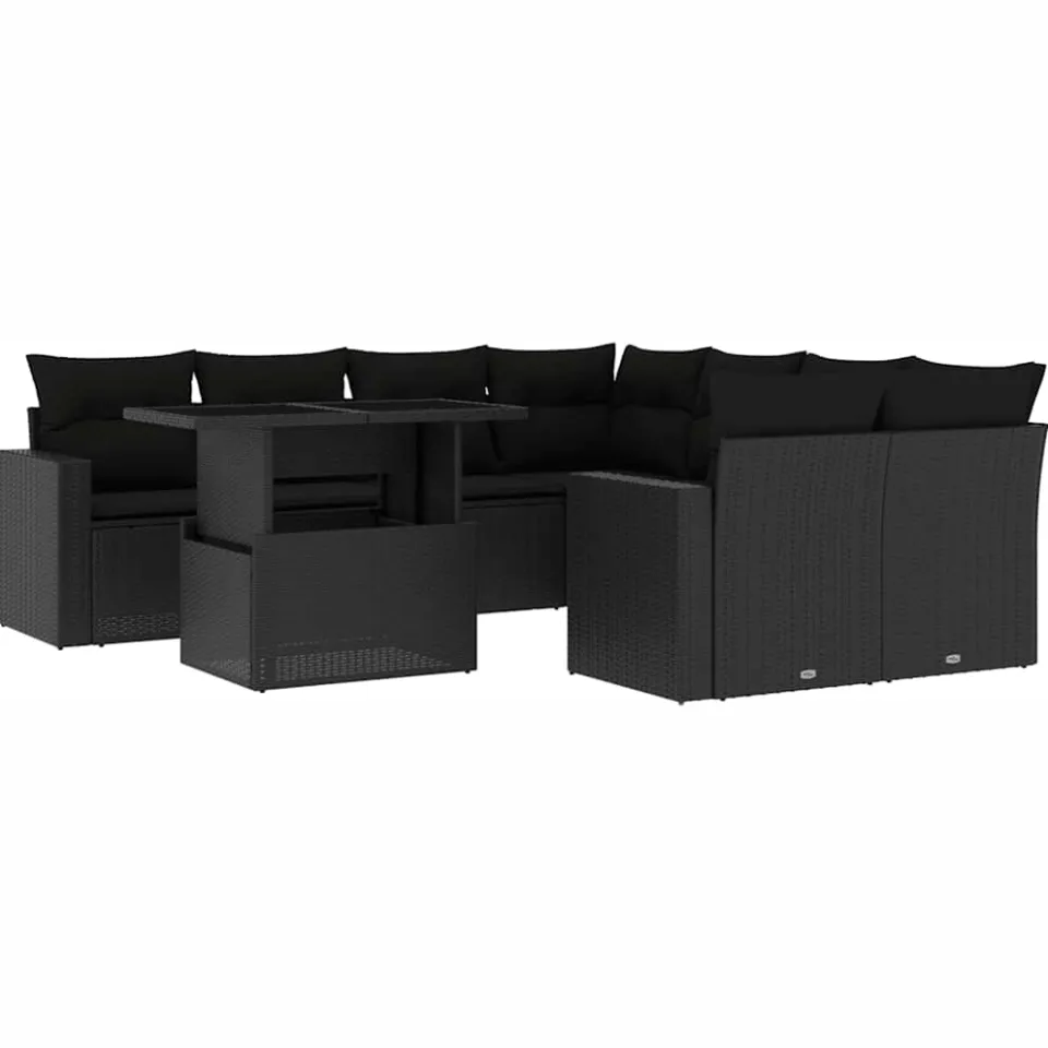 vidaXL 9-delige Loungeset met kussens poly rattan zwart, foto 3
