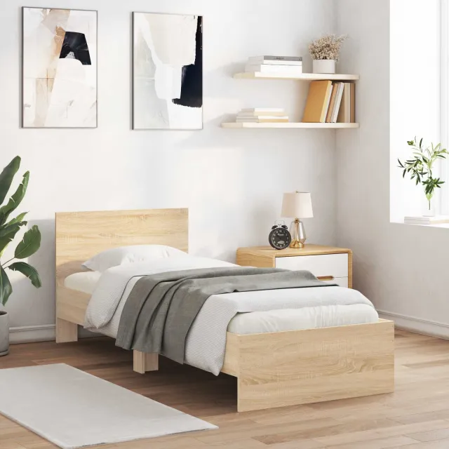 vidaXL Bedframe met hoofdbord Sonoma Eiken 80 x 200 cm Bewerkt hout