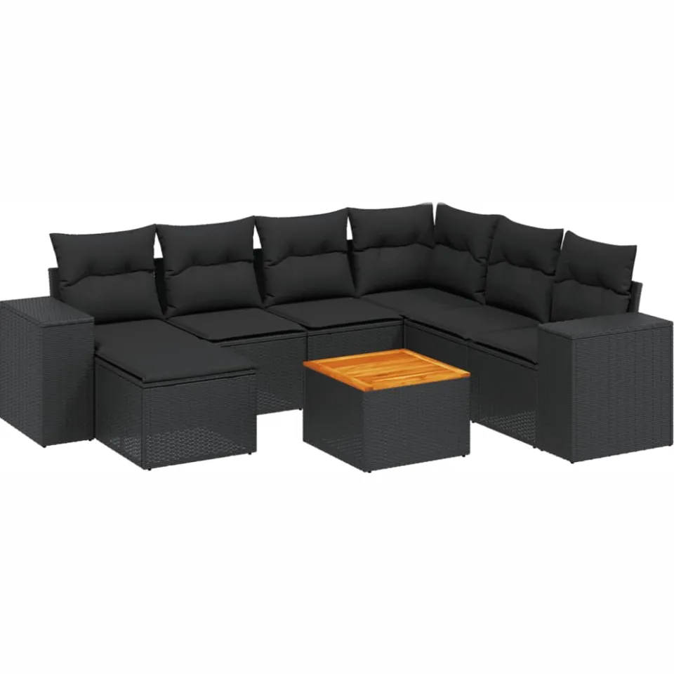 vidaXL 8-delige Loungeset met kussens poly rattan zwart, foto 3