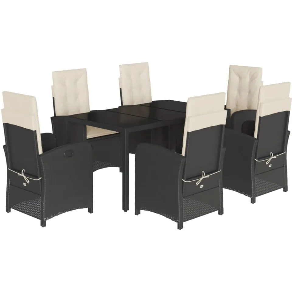 vidaXL 7-delige Tuinset met kussens poly rattan zwart, foto 4