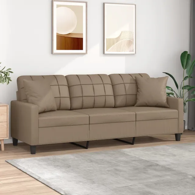 vidaXL Driezitsbank met sierkussens 180 cm kunstleer cappuccinokleurig Bruin