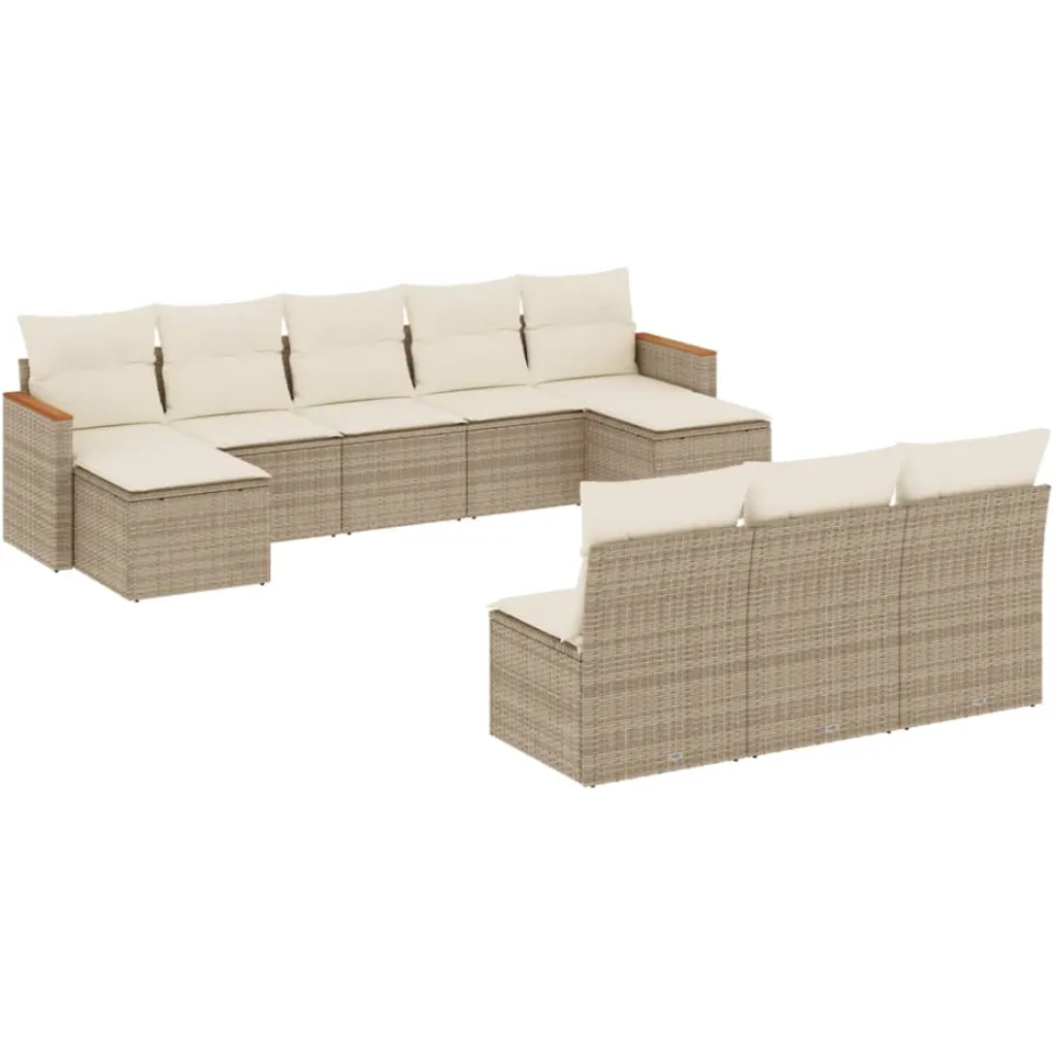 vidaXL 10-delige Loungeset met kussens poly rattan beige, foto 3
