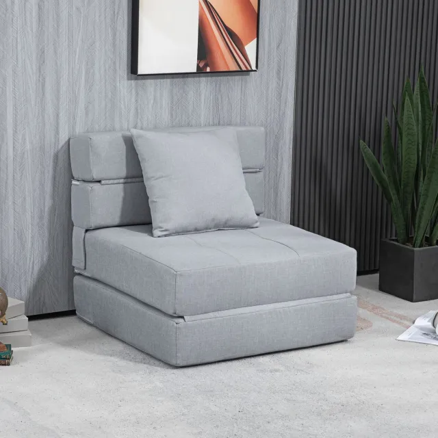 HAUSS SPOLE Fauteuil - Opvouwbare Slaapfauteuil - 2-in-1 Met Bedfunctie En Kussen - Voor Woonkamer En Slaapkamer - Stof Lichtgrijs Light Gray