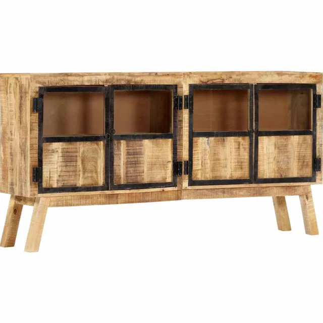 vidaXL Dressoir 160x30x80 cm massief ruw mangohout bruin en zwart