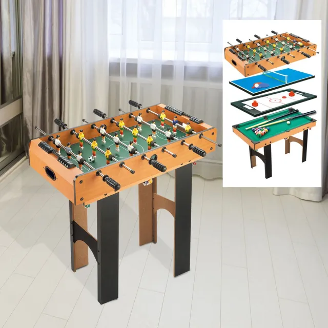 REDOM Multifunctionele speltafel - 4-in-1 - tafelvoetbal, airhockey, tafeltennis en minibiljart - MDF - Woonkamer - Natuurlijk hout - 92 x 78 x 80 cm Natural Wood