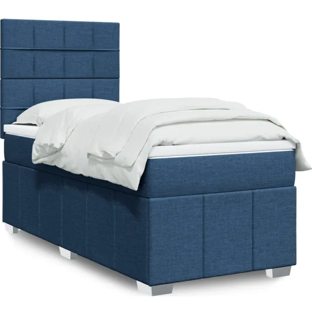 vidaXL Boxspring met matras stof blauw 90x200 cm