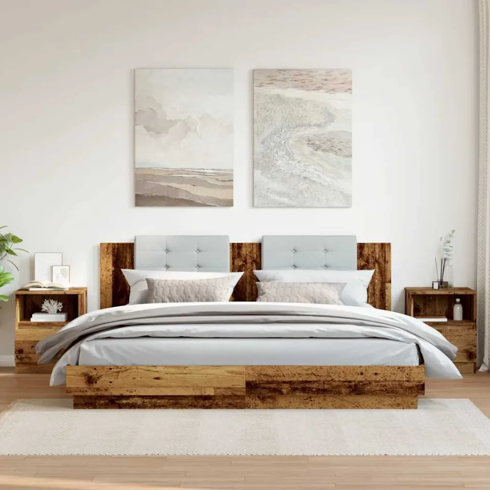 vidaXL Nachtkastjes 2 st 40x40x50 cm bewerkt hout oud houtkleurig bruin, foto 3