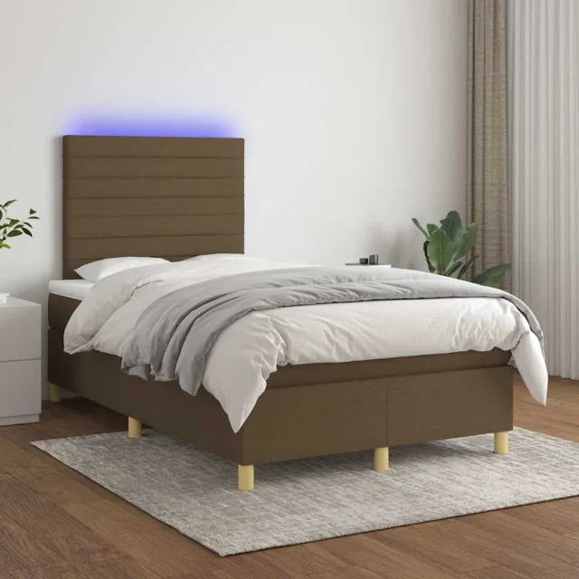 vidaXL Boxspring met matras en LED stof donkerbruin 120x200 cm bruin