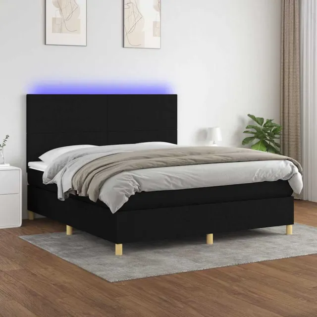 vidaXL Boxspring met matras en LED stof zwart 180x200 cm