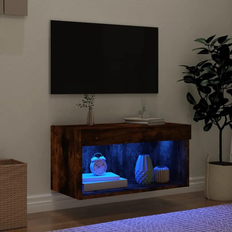 vidaXL Tv-meubel met LED-verlichting 60x30x30 cm gerookt eikenkleurig, foto 3