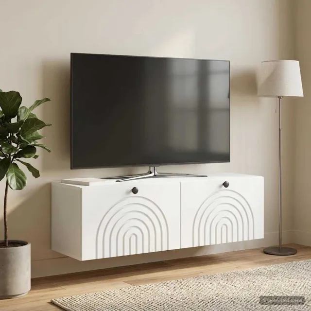 vidaXL Wandbeugel TV-kast Wit 98 x 31 x 30 cm Bewerkt hout