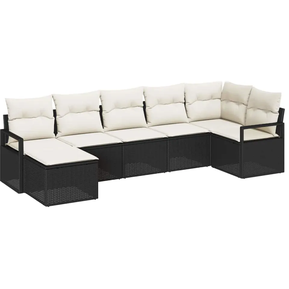 vidaXL Bankstel 7 st Zwart poly rattan