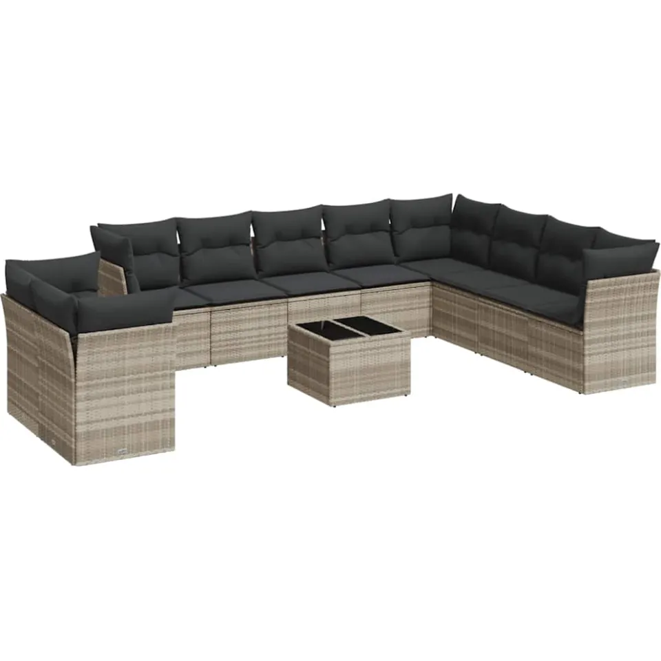 vidaXL 11-delige Loungeset met kussens poly rattan lichtgrijs grijs, foto 4