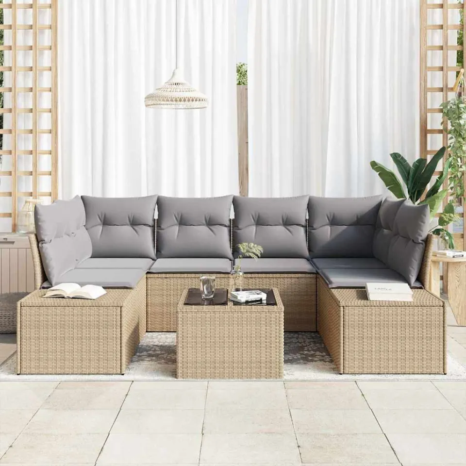 vidaXL Tuin Sofa Set 8 st Beige en Grijs poly rattan, foto 3