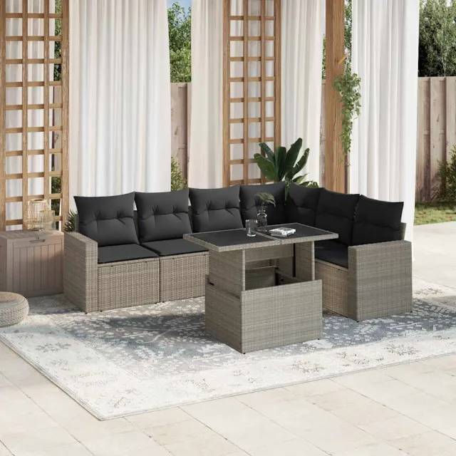 vidaXL 7-delige Loungeset met kussens poly rattan lichtgrijs grijs, foto 2