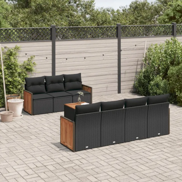 vidaXL 8-delige Loungeset met kussens poly rattan zwart, foto 2