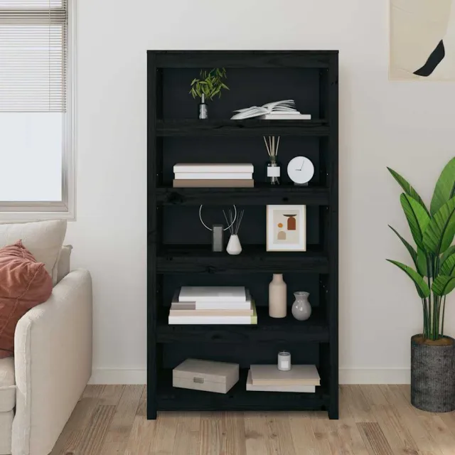 vidaXL Boekenkast 80x35x154 cm massief grenenhout zwart, foto 2