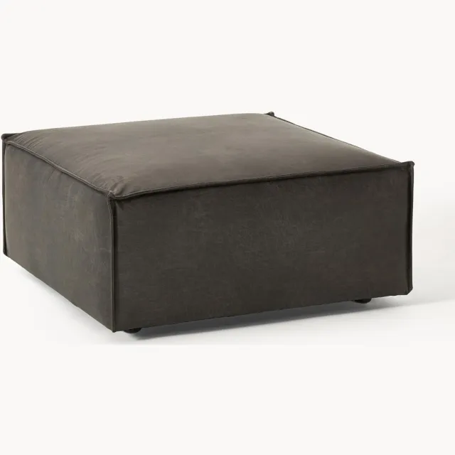 Westwing Collection Leren poef Lennon Taupe