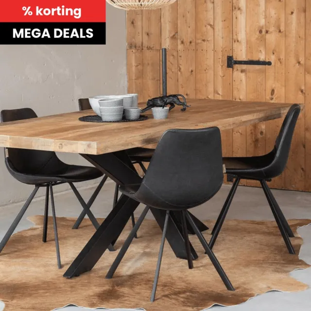 Mahom Mangohouten Eettafel Memphis Rechthoek 140x90 cm Mahom Industrieel - Dinertafel van Mangohout & Metaal - Industriële Eettafel Bruin