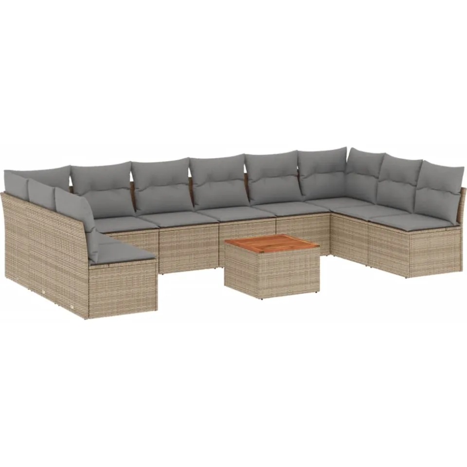 vidaXL 11-delige Tuinset met kussens poly rattan beige