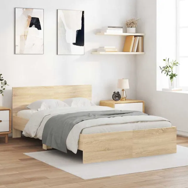vidaXL Bedframe met Hoofdeinde Sonoma 137 x 190 cm Bewerkt hout bruin