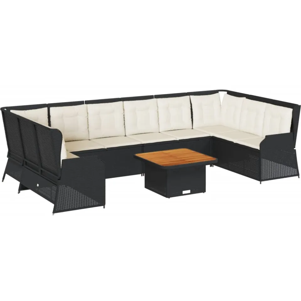 vidaXL 7-delige Loungeset met kussens poly rattan zwart, foto 3