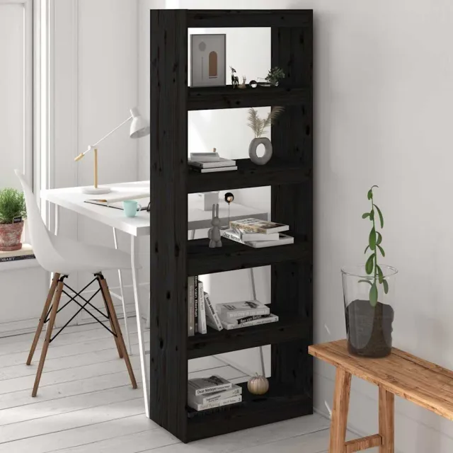 vidaXL Boekenkast/kamerscherm 60x30x167,5 cm massief grenenhout zwart, foto 2