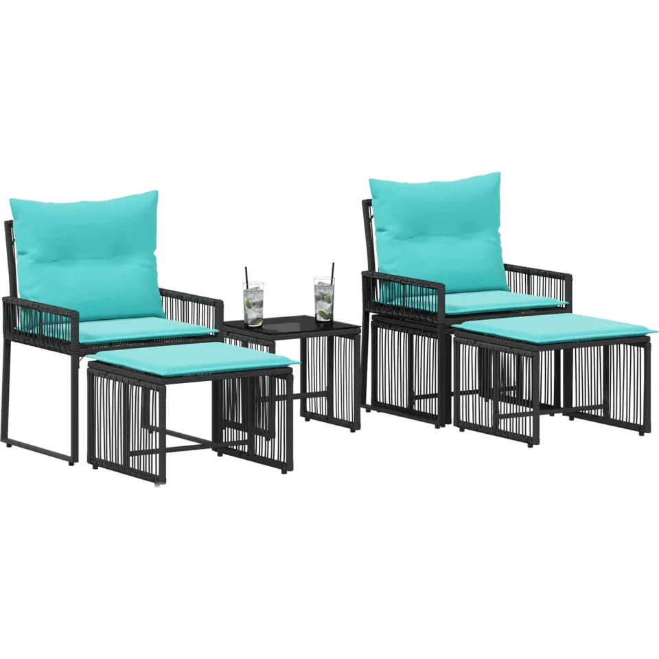 vidaXL Buitenmeubelset 11 st Zwart en Turquoise poly rattan