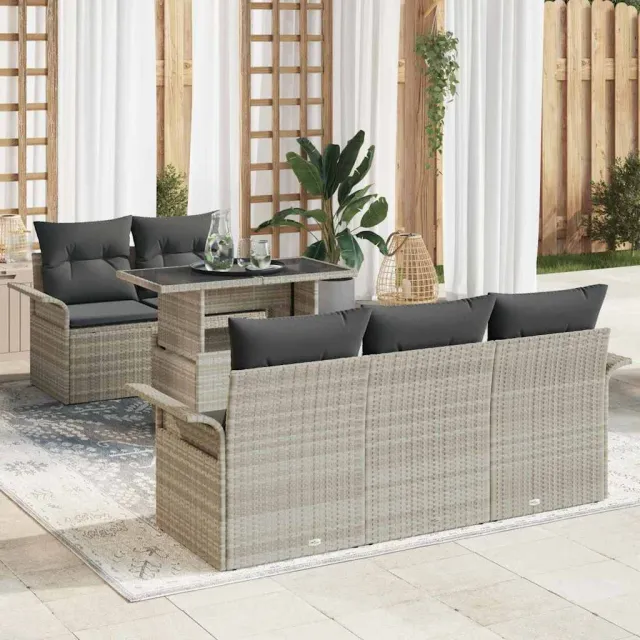 vidaXL Tuin Sofa Set 6 st Lichtgrijs poly rattan, foto 2