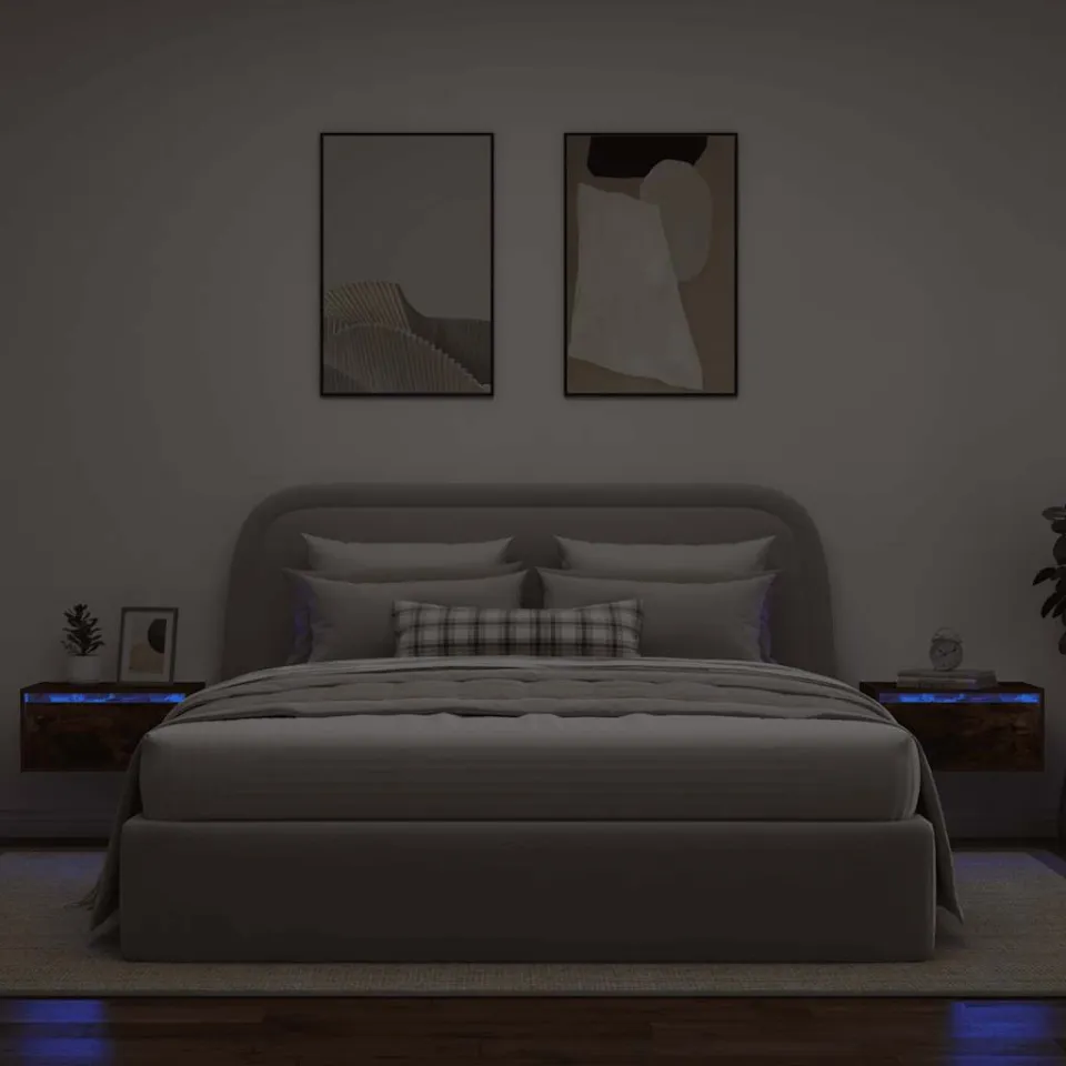 vidaXL Nachtkastjes met LED's 2 st wandgemonteerd gerookt eikenkleurig, foto 4