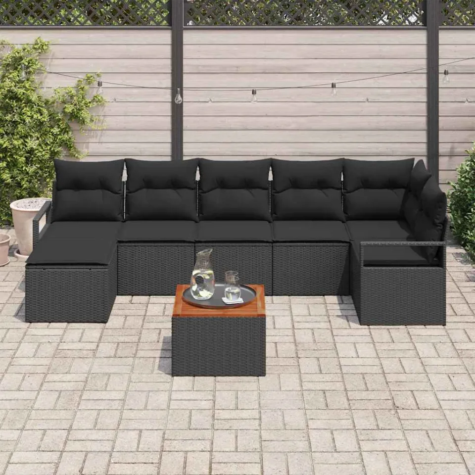 vidaXL Tuinbankenset 8 st Zwart poly rattan, foto 3